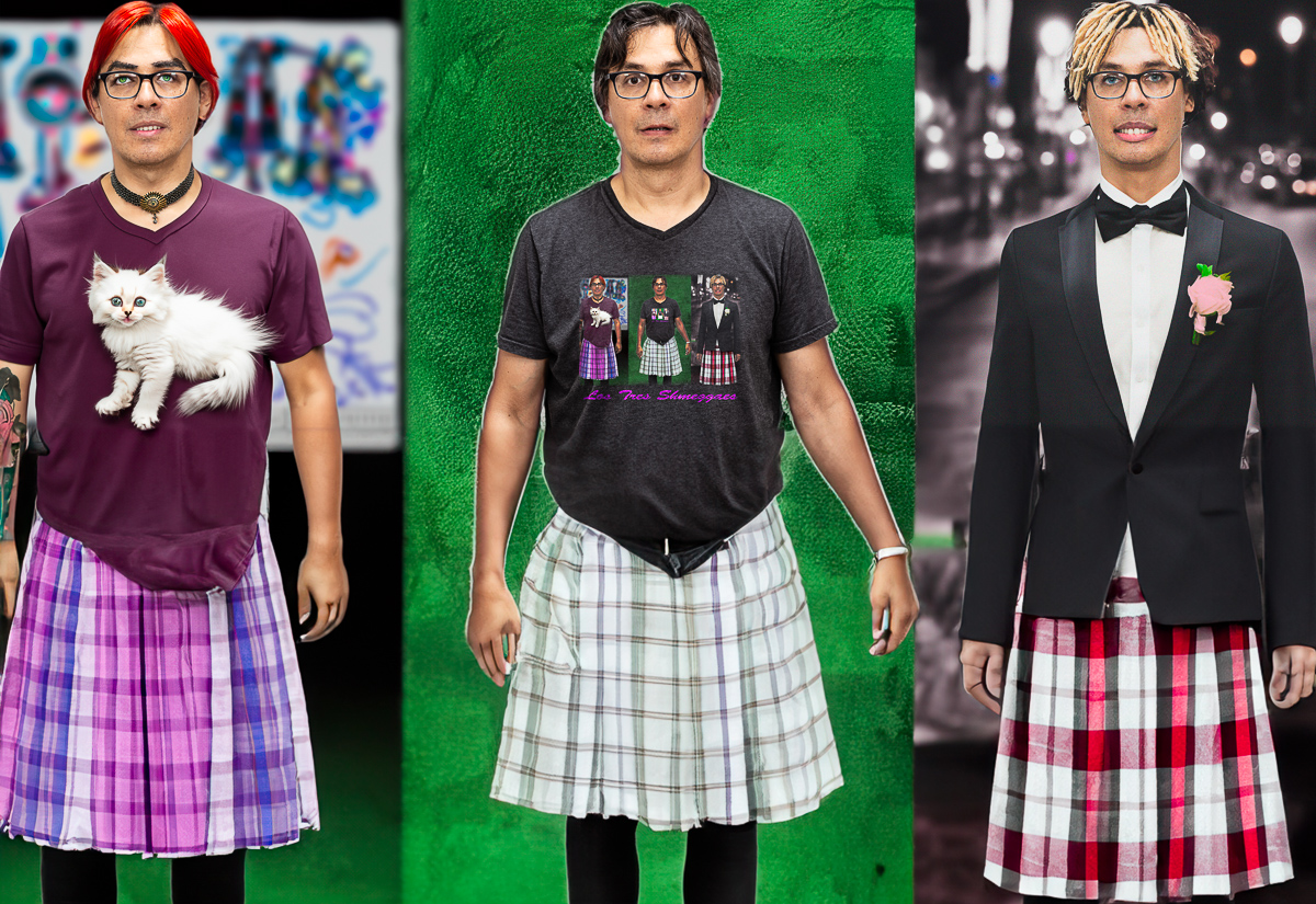  Los Tres Shmeggaes, 2019, 2023. AI-generated self-portrait editing. 